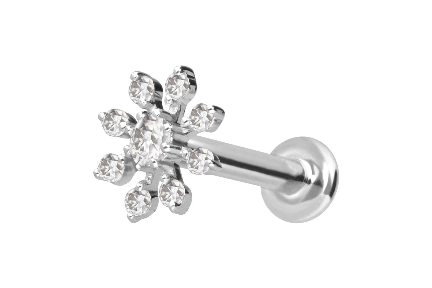 14 Karat Gold Labret Piercing mit Innengewinde MOISSANIT-BLUME